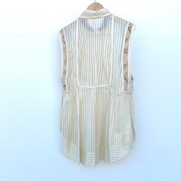Free People New Romantics Lace Cottage Tank Top Delicate Boho Medium Cream - Picture 4 of 9